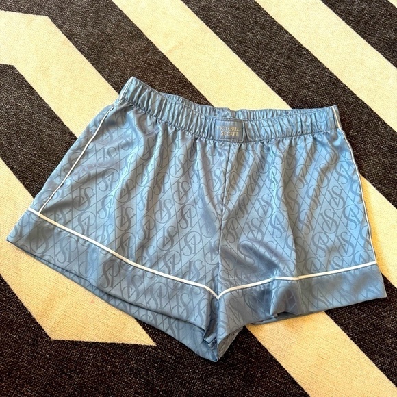Victoria's Secret Pants - VICTORIA'S SECRET Dusty Blue Satin Pajama Boxer Shorts Size M GUC